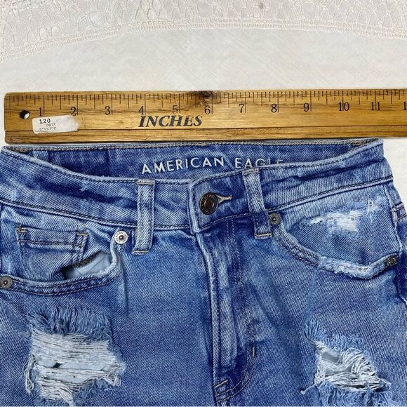 AMERICAN EAGLE Jeans Distressed High Waist Skinny Stretch Denim Womens 000 Blue - Picture 5 of 7
